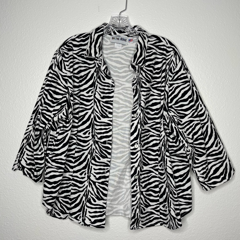 On The Verge Vintage Zebra Print Button Up‎ Jacket Size XL Made in USA